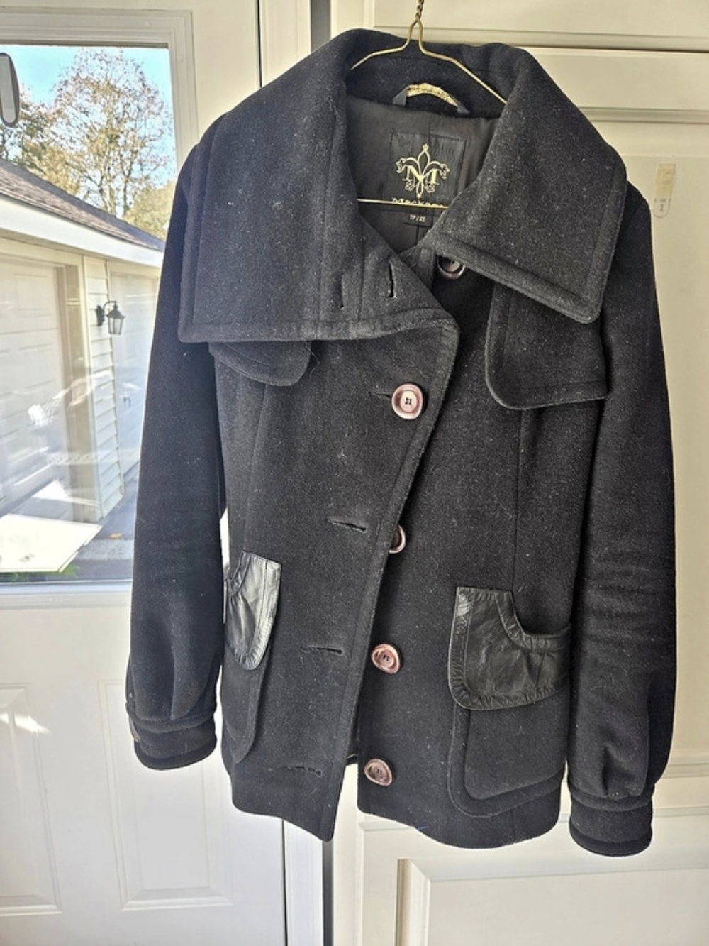 Mackage Black Wool-Style Pea Coat Size XS